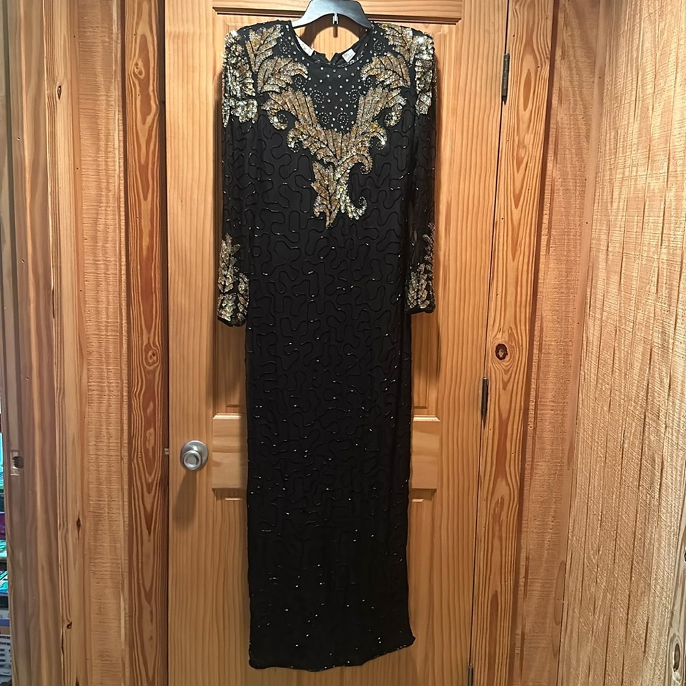Vintage Laurence Kazar retro pinup beaded cocktail old Hollywood evening gown